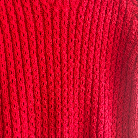 Handknit Red Short Sleeve Sweater Top MEDIUM - Picture 3 of 4